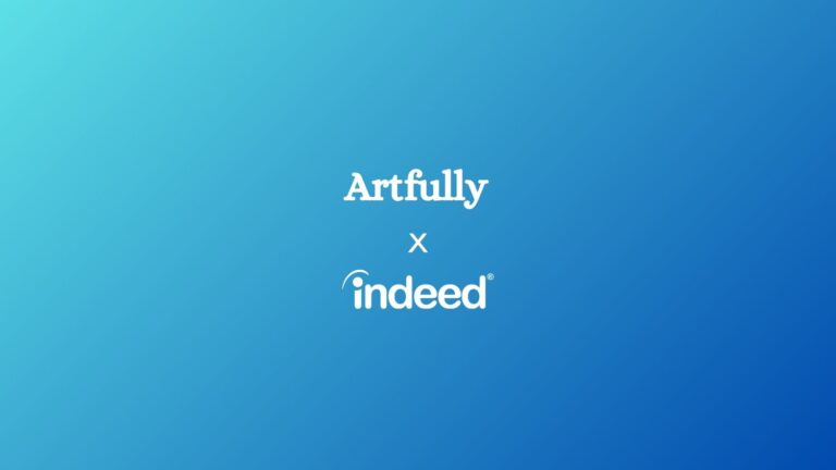 Artfully Media and Indeed. Blue background with Artfully and Indeed logo on the top.